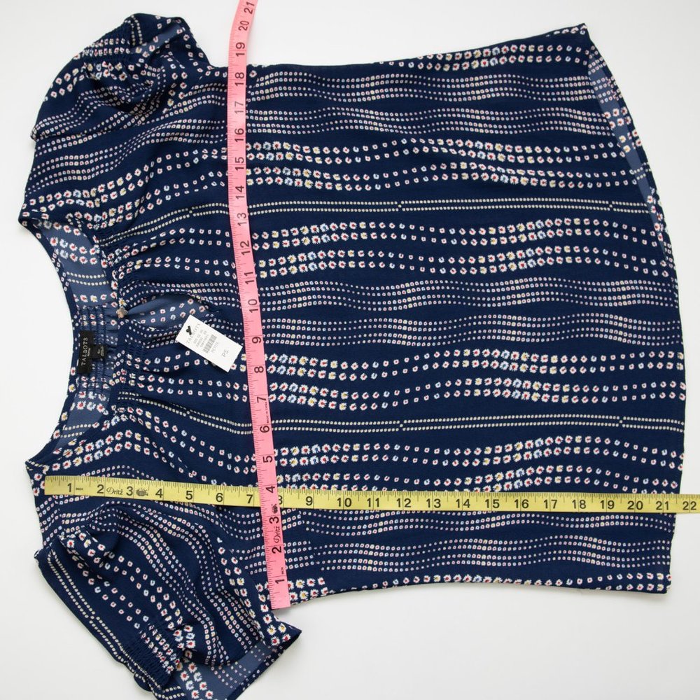Talbots Floral Stripe Top Short Sleeve Blouse Shirt Blue Petite Small NWT - Picture 6 of 6